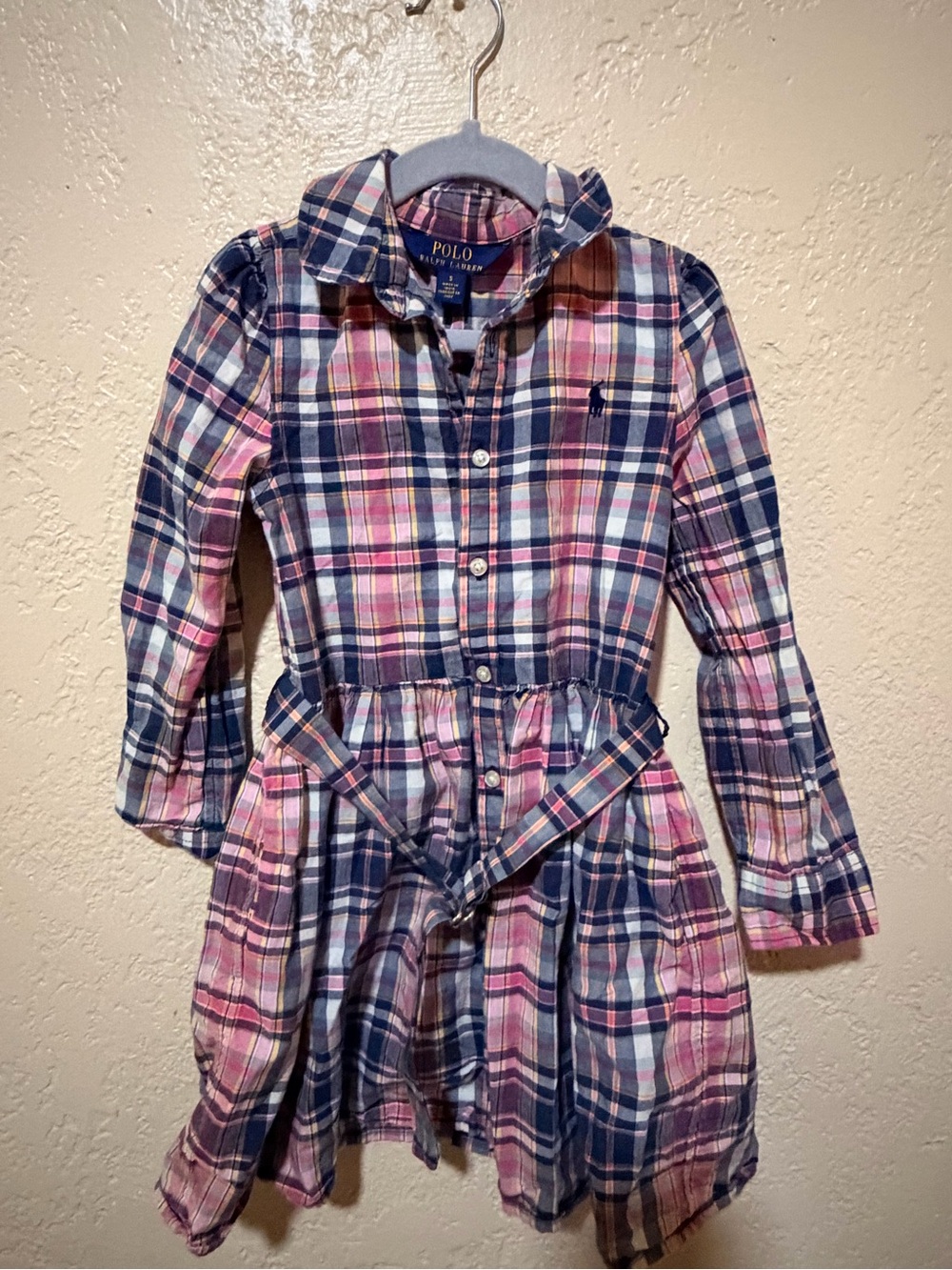 Polo by Ralph Lauren Pink and Navy Plaid Cotton Shirt Dress